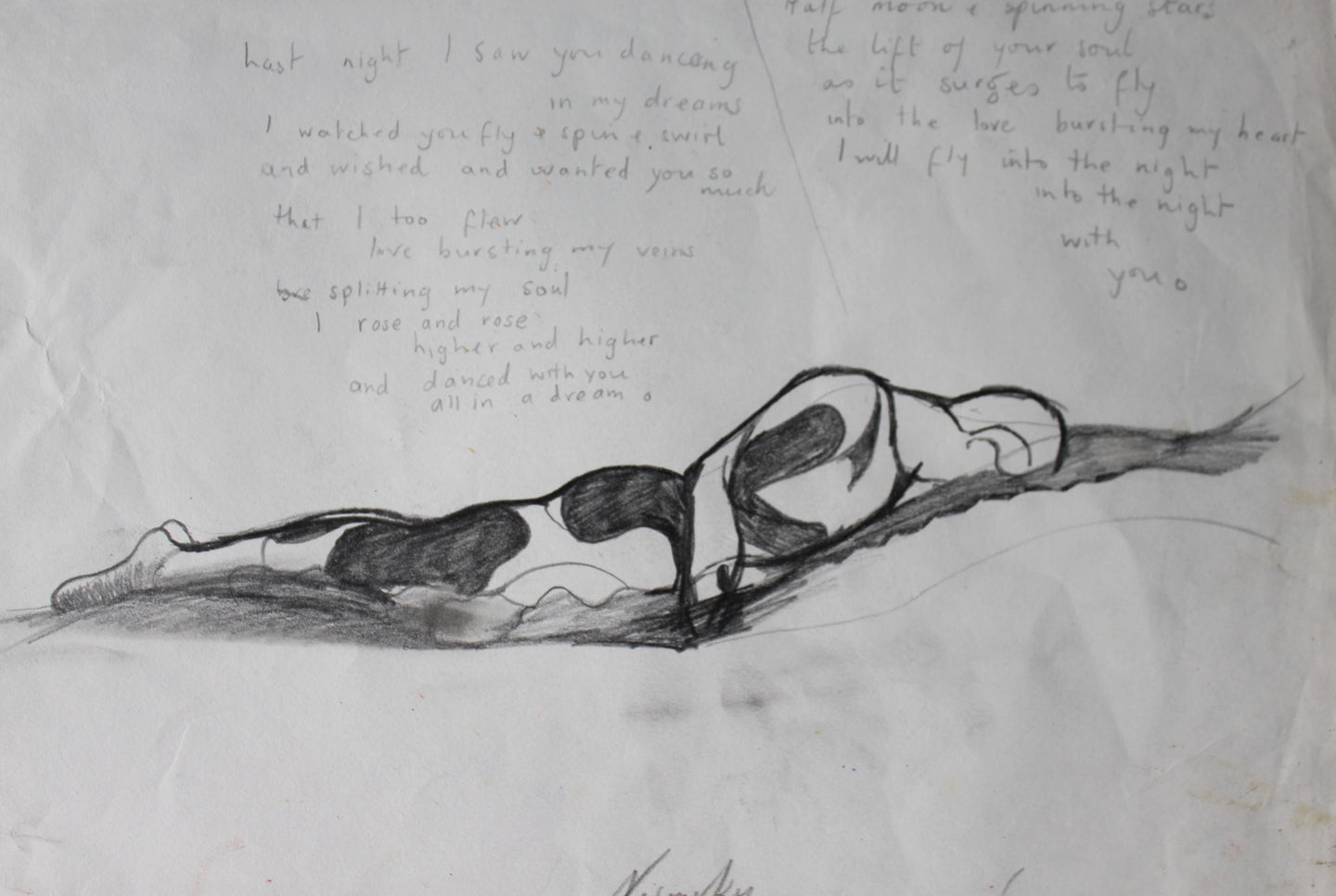 Nijinski; Apres Midi d'un Faune prostrate pose; an original pencil drawing