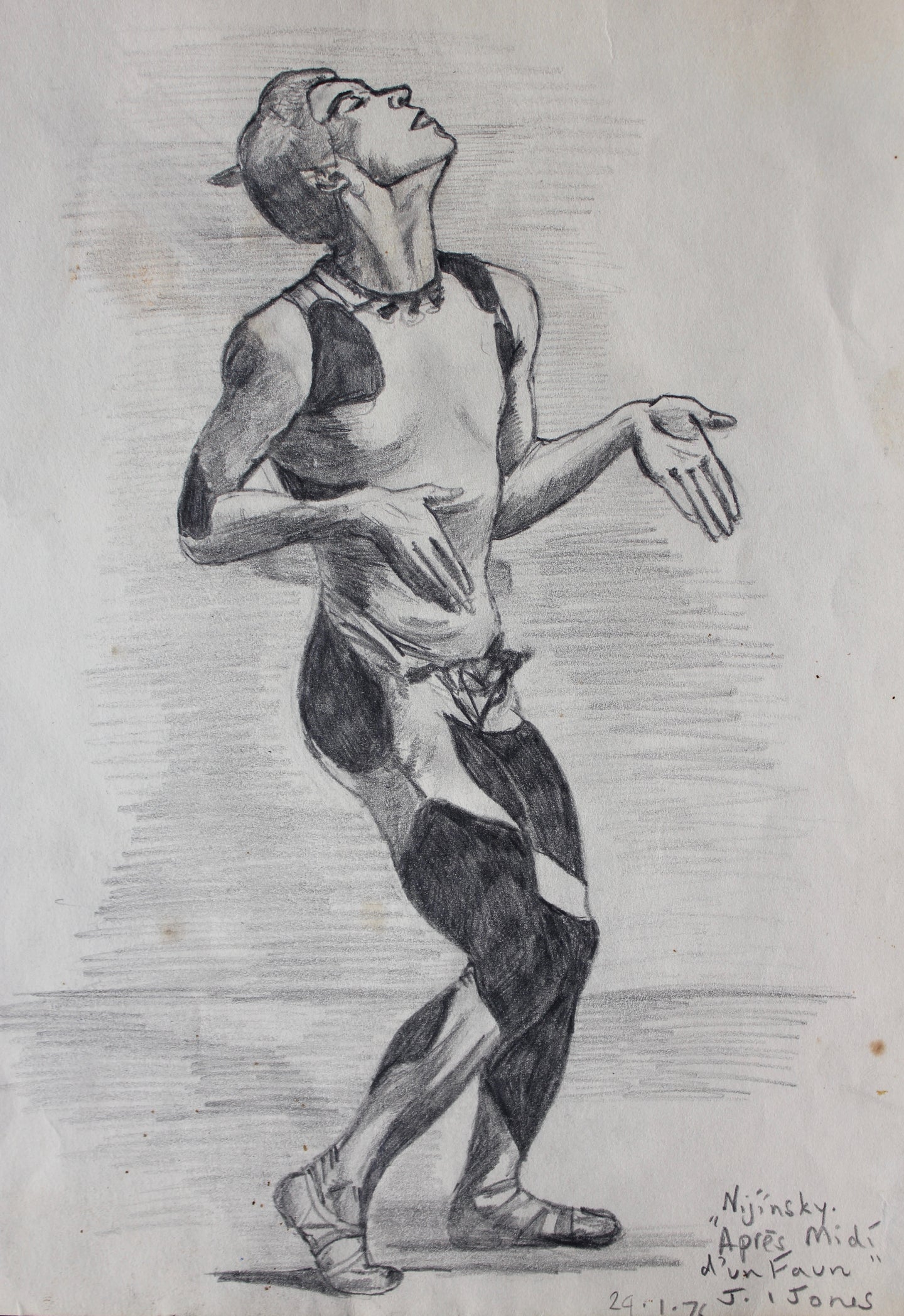 L' Apres Midi d'un Faune; Nijinski standing pose; original pencil drawing