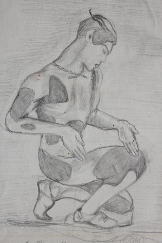 L'Apres Midi d'un Faune; Kneeling pose Nijinsky; original pencil drawing