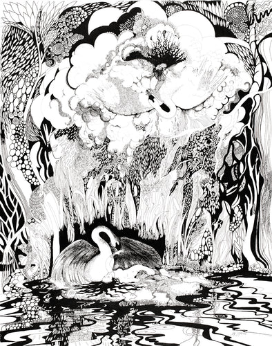 Leda and The Swan Original Drawing; pen and ink 48cm x 64cm not for sale  by Jacqueline Read-Szymczyk